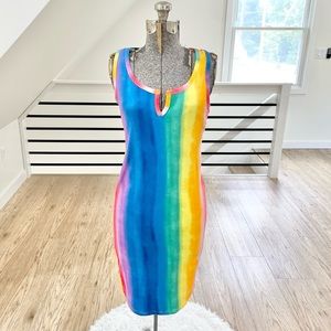 NWT S M L colorful striped bodycon midi stretchy dress